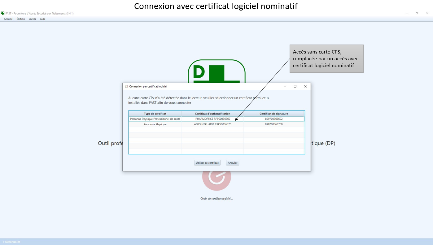 Connexion avec certificat logiciel nominatif