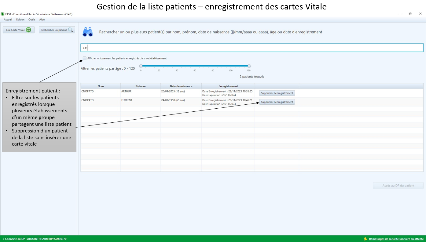Gestion de la liste patients