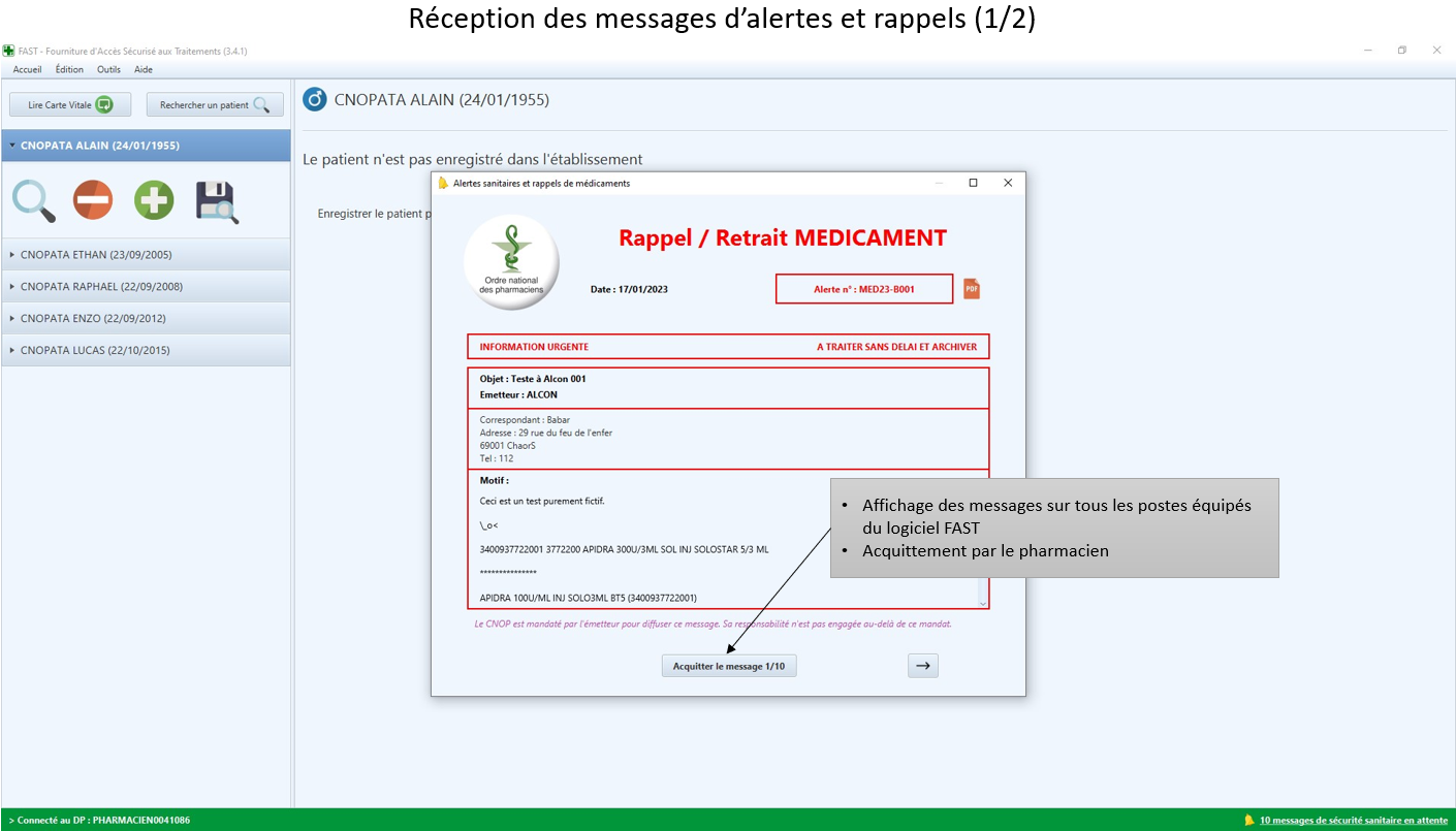 Réception des messages d'alertes et rappels